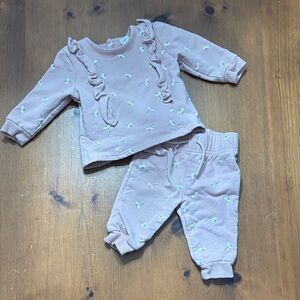 ❤️ 6M First by Petit Lem Pink Ruffle Sweatshirt & Jogger Set